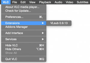 Menú de Extensiones de VLC Player para Mac