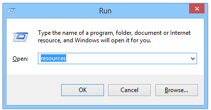Windows 8 Uruchom otwórz folder resources