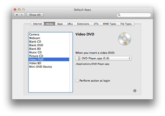 RCDefaultApp správa akcí CD DVD