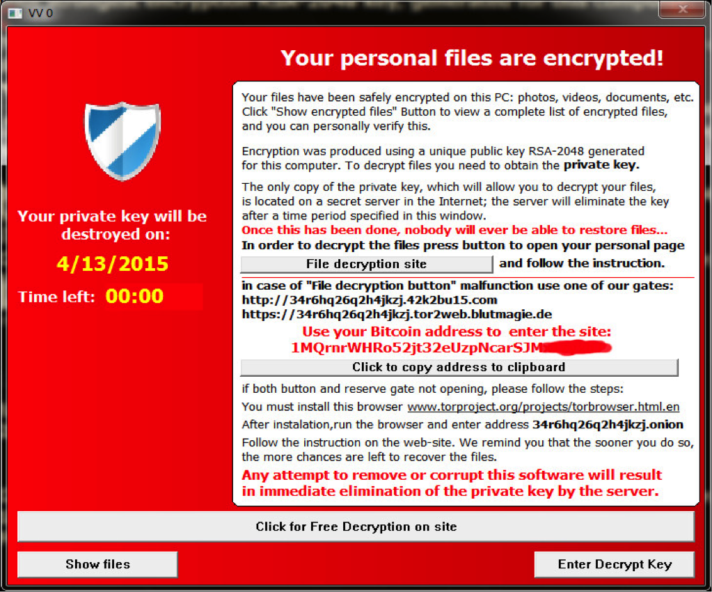 Una ventana típica del ransomware TeslaCrypt