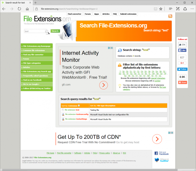 Hasil alat Search Extension di browser Microsoft Edge