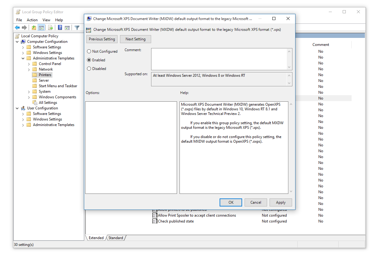 Mengaktifkan group policy terkait MXDW di Windows 10