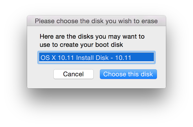 Wybór USB w DiskMaker X