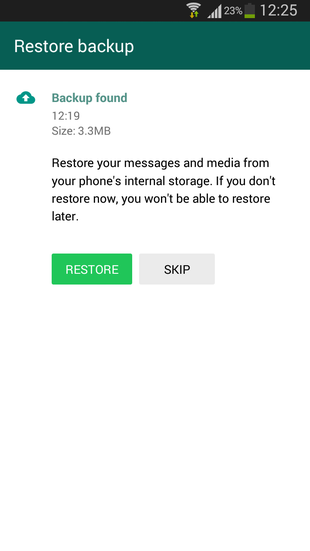 WhatsApp reconhece backups antigos
