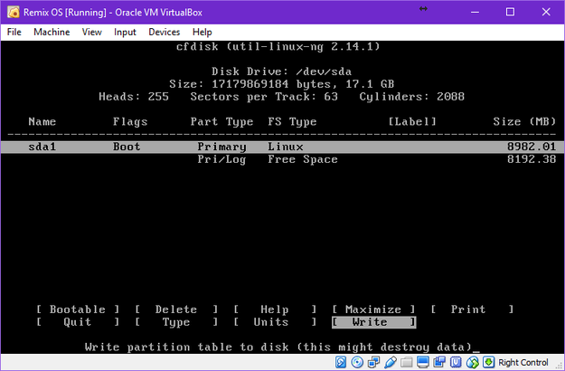 Strumento cfdisk crea immagine avviabile
