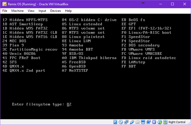 cfdisk crea partizione swap per Remix OS