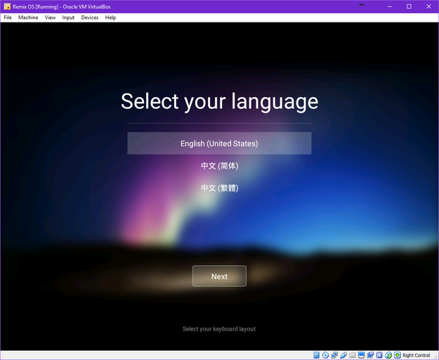 Remix OS seleziona lingua e impostazioni di input