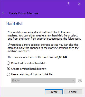crea nuovo disco VDI in VirtualBox
