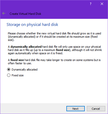 Impostazioni memoria disco rigido virtuale in VirtualBox