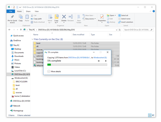 Copiar datos de Windows ISO al disco duro