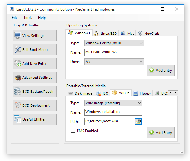 Configuración de EasyBCD