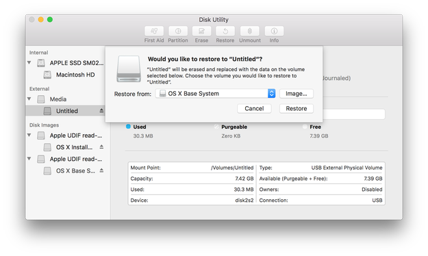 Apple Disk Utility restore flash drive USB