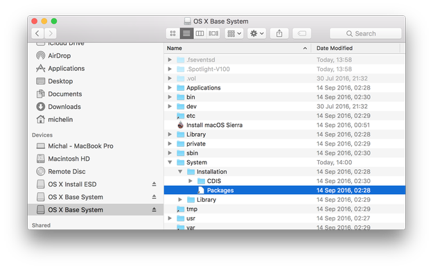 Folder System/Installation di Finder