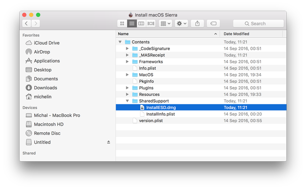 file installesd.dmg di Finder