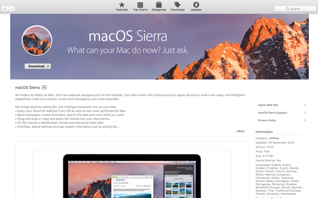 macOS 10.12 Sierra di App Store